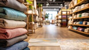 布料店内叠放的多彩布料