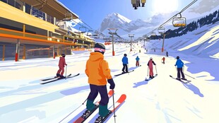 滑雪场上的欢乐滑雪时刻