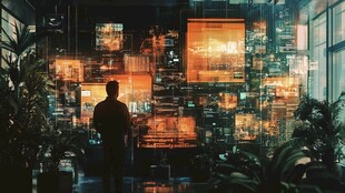 科技工作者凝视数据大屏