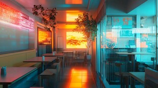 复古霓虹风的温馨室内空间