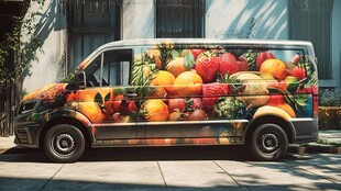 水果主题创意彩绘面包车