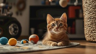 可爱橘猫玩多彩小球