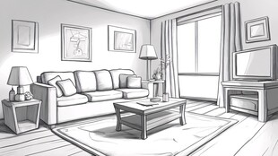 简约客厅线稿设计图