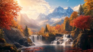 秋日山间瀑布美景