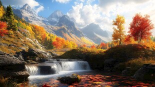 秋日山间溪流美景