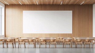 简约教室 木质桌椅与大白板