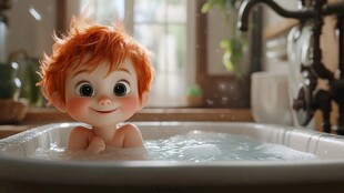 红发萌娃惬意泡澡时刻