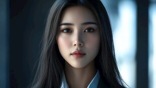 冷艳长发女性肖像特写