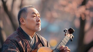 古雅男子弹奏古典乐器