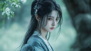 古风佳人青丝挽于林间