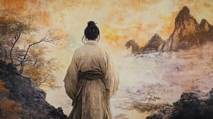 古装人物独立于山水之间