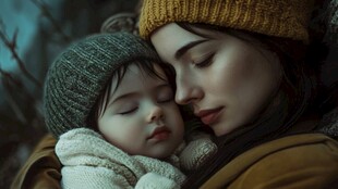 母亲怀抱中安睡的宝宝