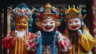 三个传统木偶戏角色亮相