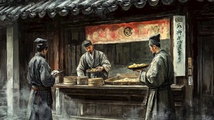 古代街头小吃摊场景