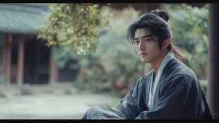 古风男子庭院静思
