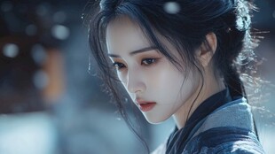 雪中古装女子的清冷之美