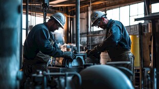 工厂工人专注操作机器