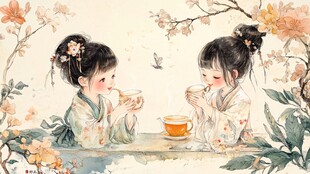双姝品茗赏春景