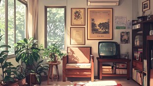 复古温馨的绿植客厅一角