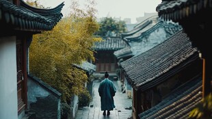 古巷僧人独走中式美景