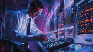 工程师专注操作服务器设备