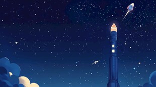 夜空下的火箭与飞船启航