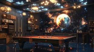 梦幻星空下的台球休闲空间