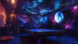 梦幻星空主题台球休闲室