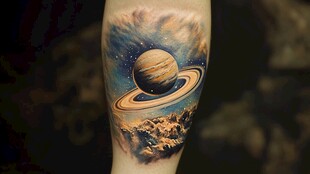 手臂上的精美土星纹身