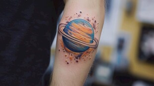 手臂上的彩色土星纹身
