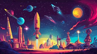 梦幻外星城市与星际景象