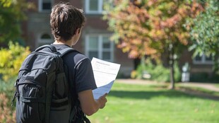 背着书包手拿纸张的学生