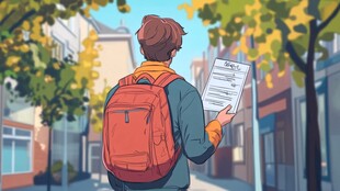 背着书包手持文件的少年