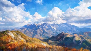 秋日壮美山景与云端绮丽