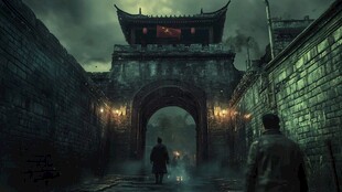 古风街巷中一人独步前行