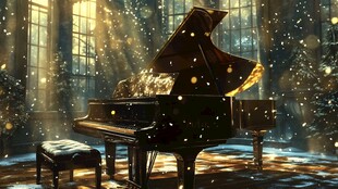 梦幻室内钢琴的光影之景