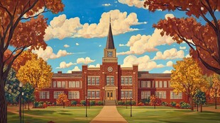 秋日里的美丽校园建筑