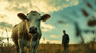 夕阳下的牛与牧人