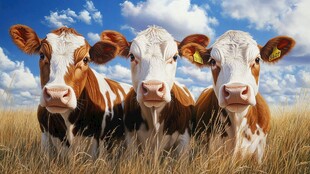 田野中的三头可爱奶牛