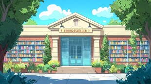 卡通风格的图书馆外观