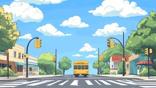 卡通风格的城镇街道景象