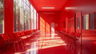 红色会议室的明亮场景