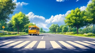 公路上行驶的黄色校车