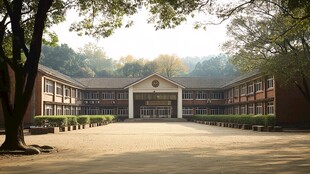 复古校园建筑庭院景致