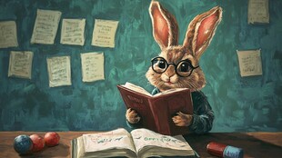 兔子专注阅读的趣味场景