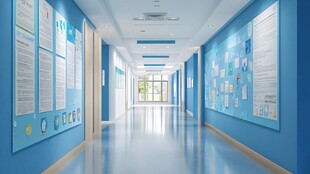 医院蓝色明亮走廊空间