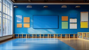 蓝色教室墙面与多彩装饰