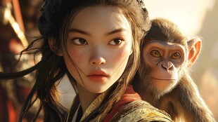 少女与灵猴的奇幻瞬间