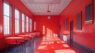 红色教室 光影下的静谧空间