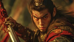 齐天大圣持棍坚毅神情